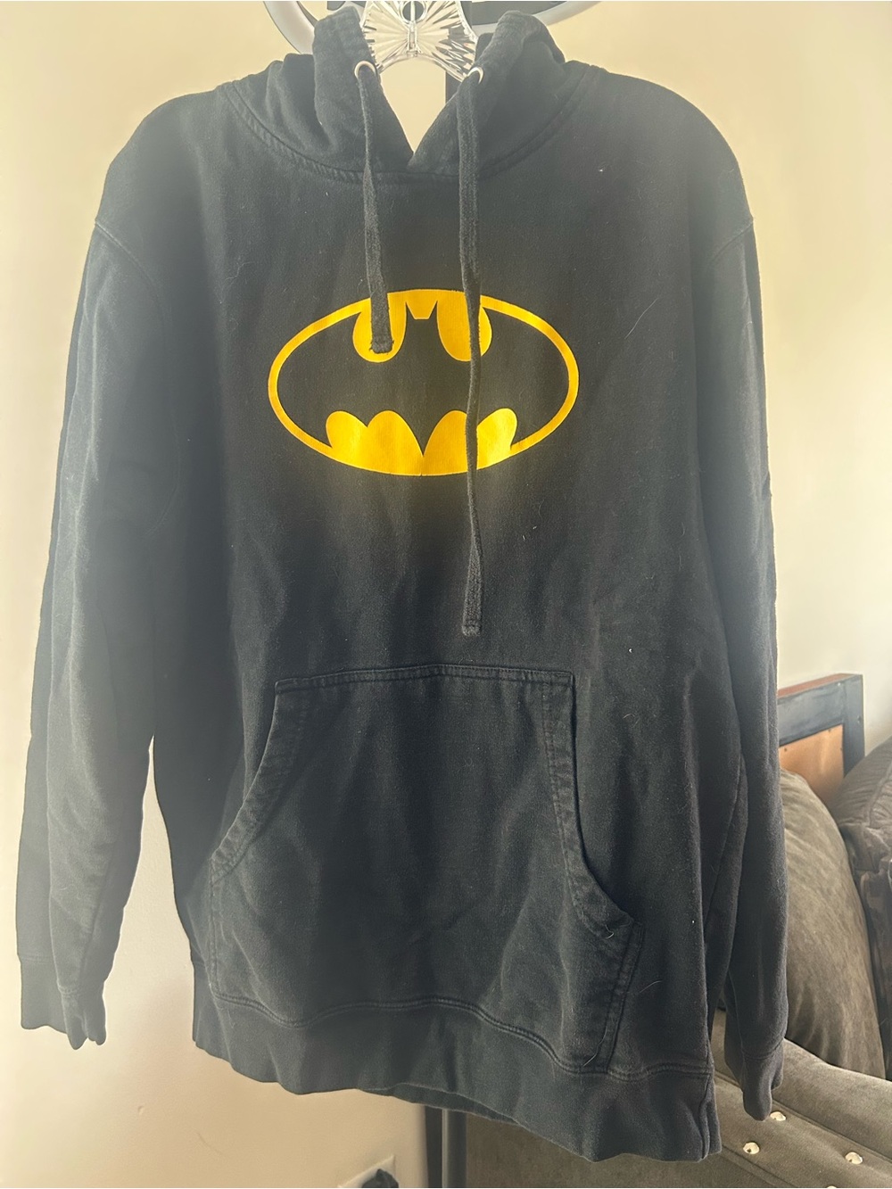 Batman Logo Black Pullover Hoodie - Yellow Emblem